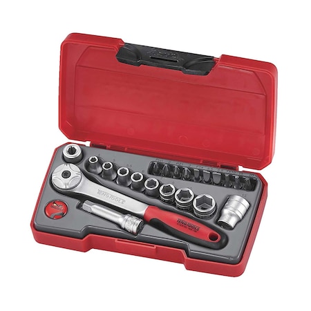 Teng Tools 22 Piece 1/4 Inch Drive 6 Point Metric Regular/Shallow Socket Set (4mm - 13mm) - T1422 TEN-O-T1422